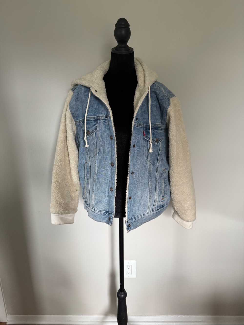 Levi's Cream Sherpa Jacket with Blue Denim Loop